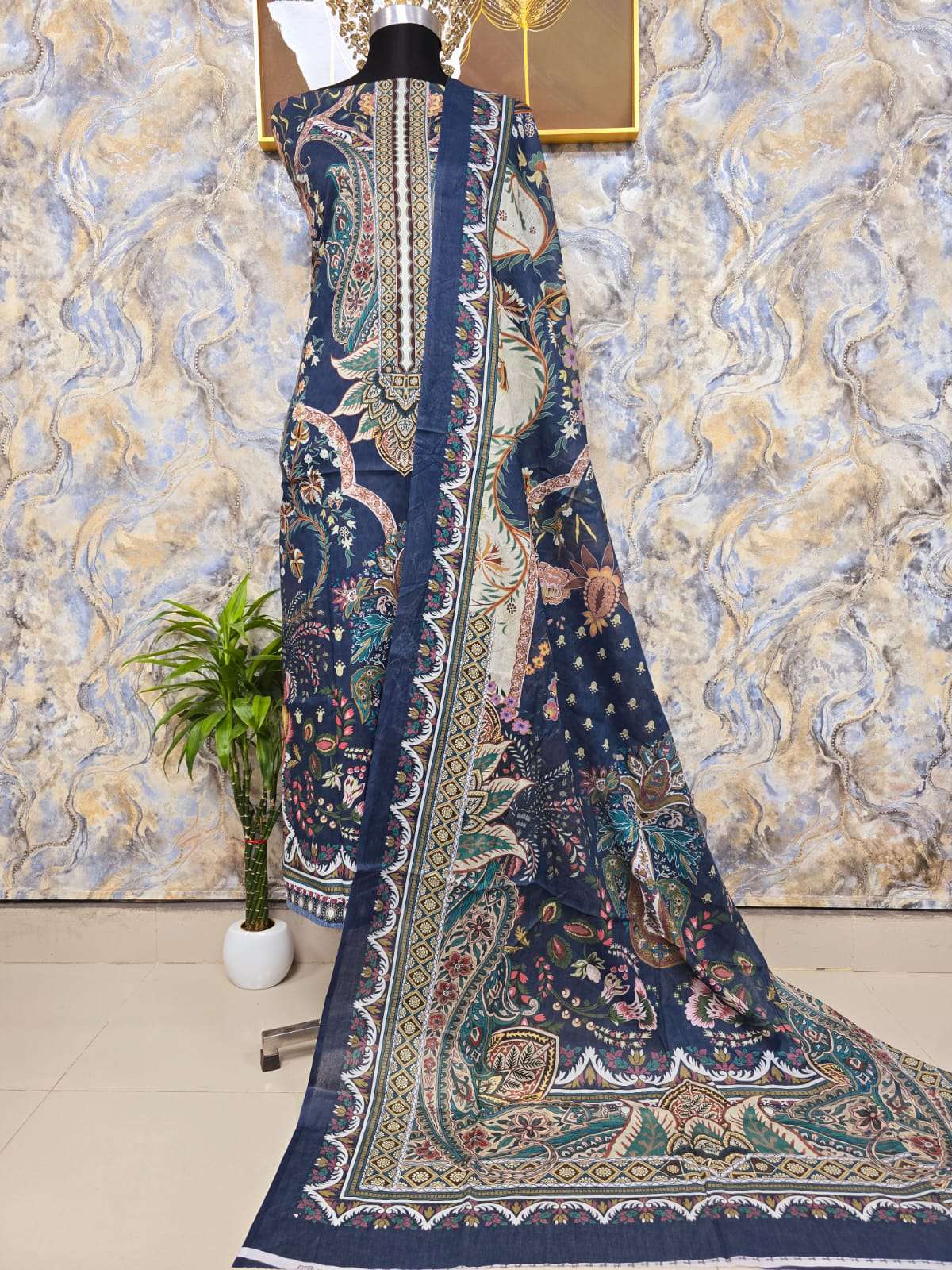 NAVY BLUE UNSTITCHED Salwar Kamiz - 950