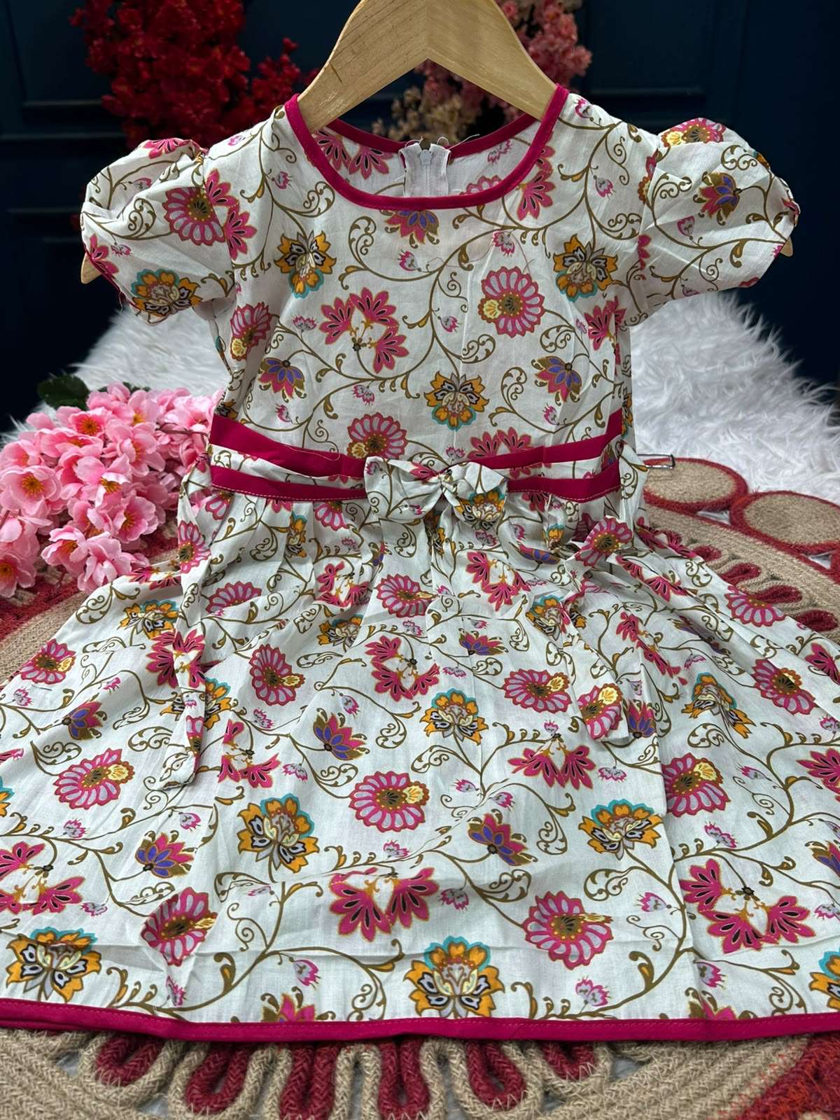 Adorable Cream Flowery Baby Frock