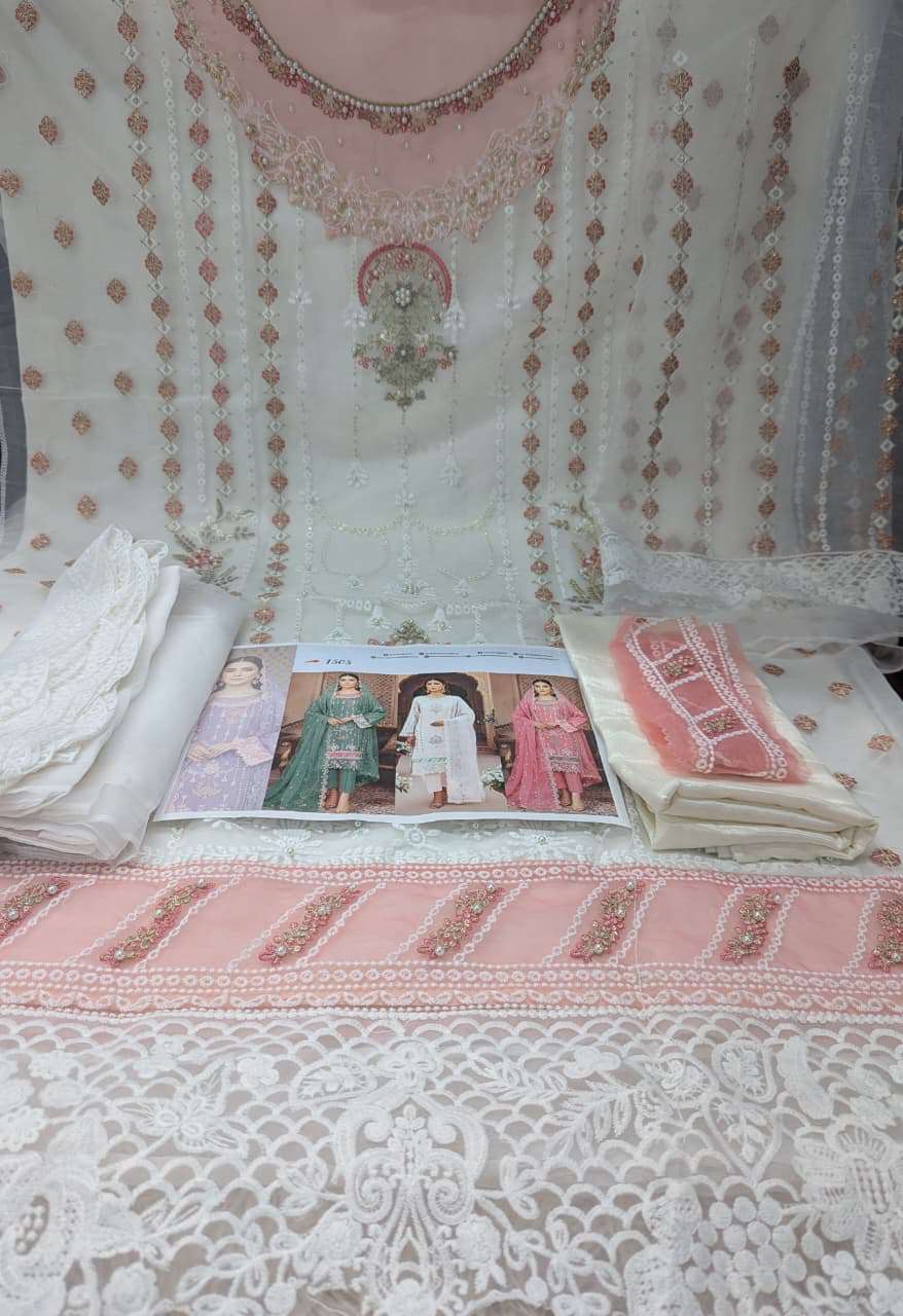 Pure Organza Unstitched Collection - 2000 White Pink