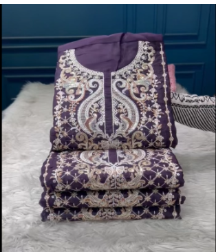 Premium Quality Pakistani Pure Organza Unstitched Party Collection - 1750 purple Colour