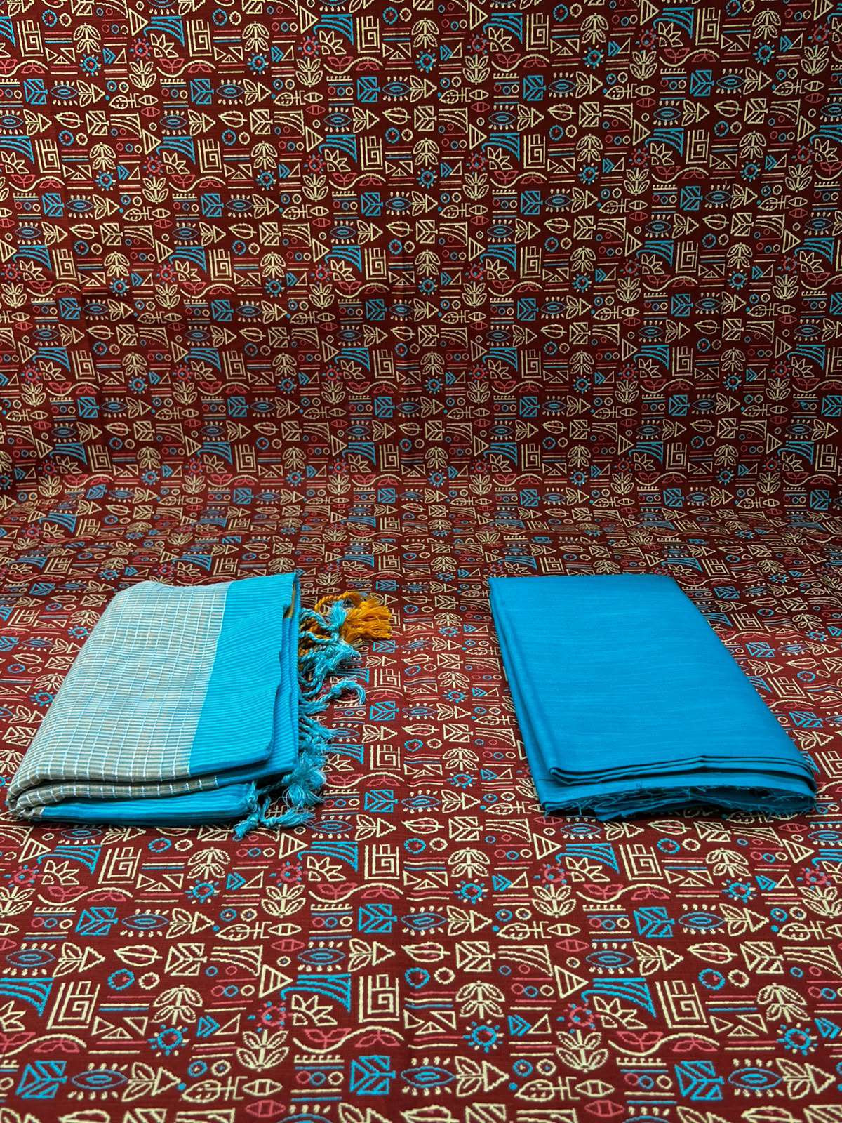 Slub Cotton Brick Blue Textured Unstitched - 850