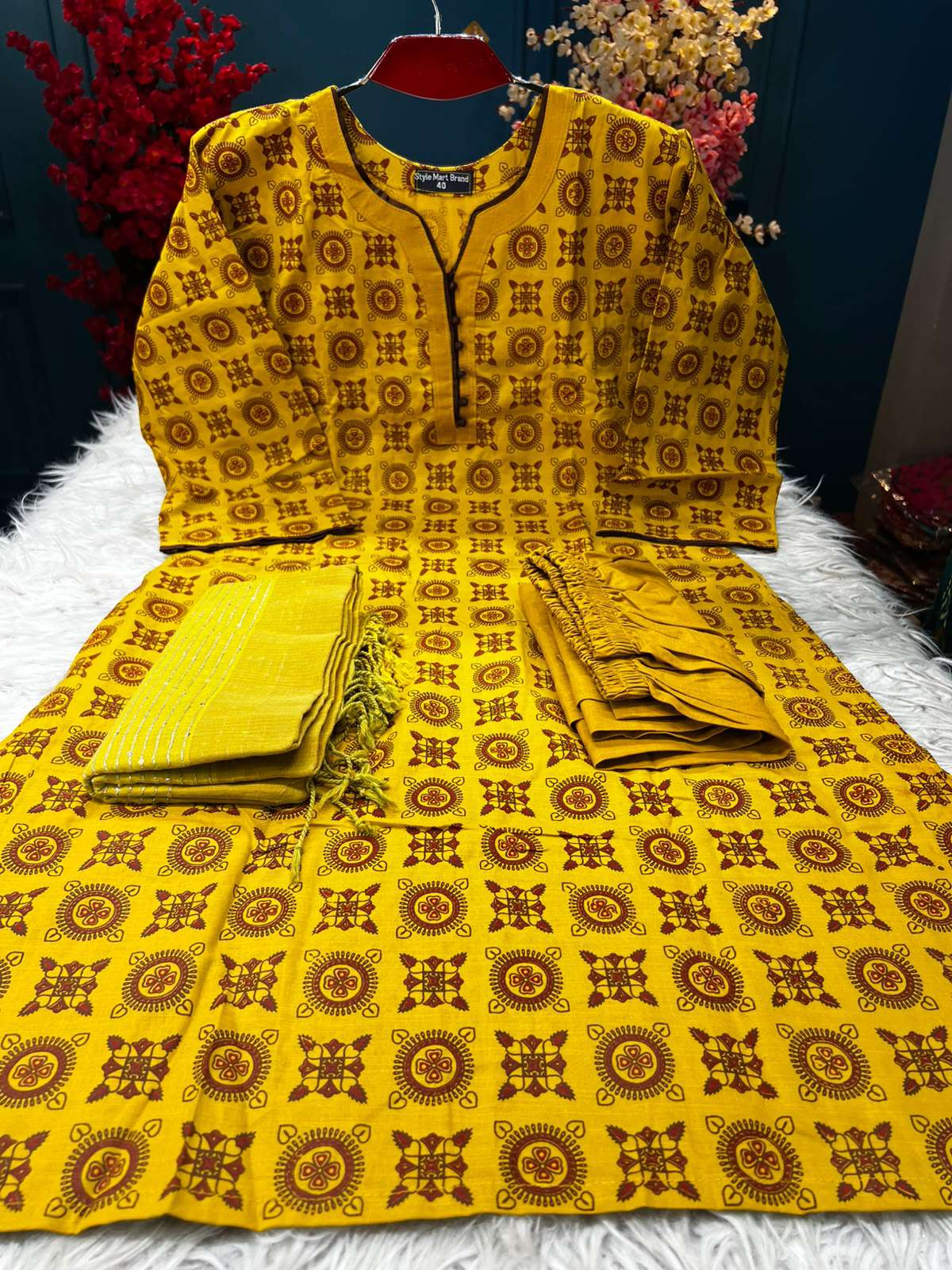Mustard Printed Stitched Suit - 950
