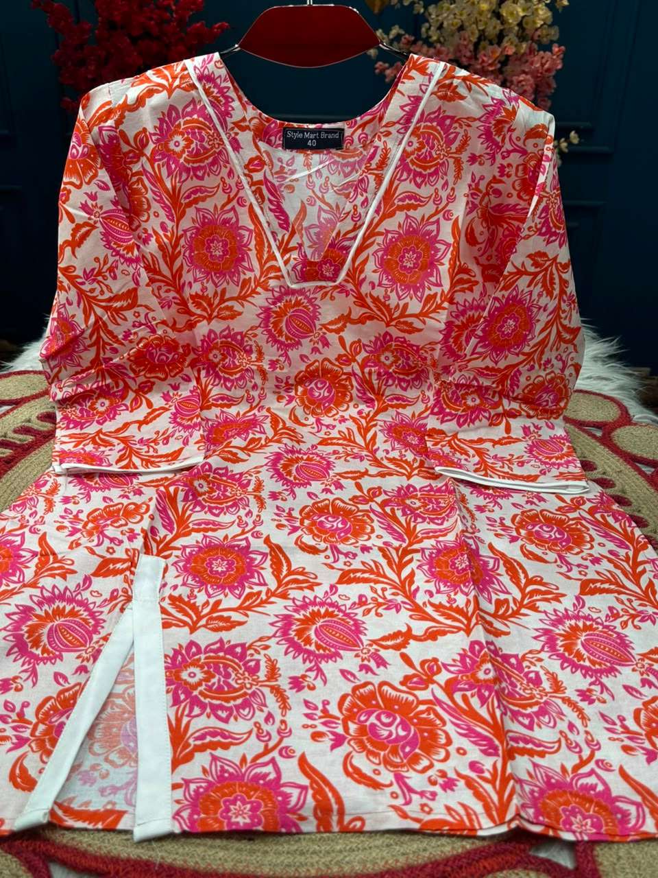 Stunning Multi Orange Cotton Kurti - 499