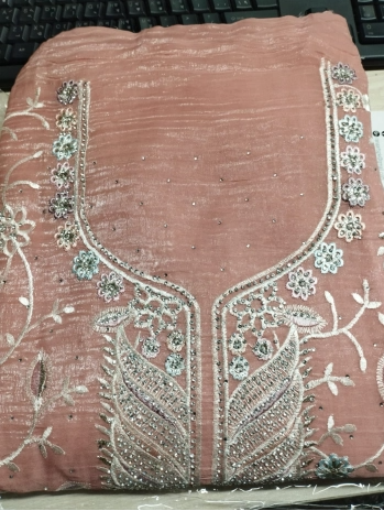 Premium Quality Original IC Crystal Georgette Unstitched Party Collection - 2200 Peach