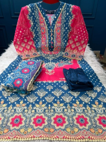 Premium Quality Luxury Lawn Stitched EID Collection - 1100 Blue