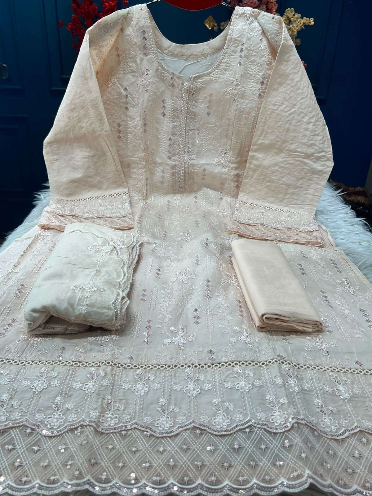Chic Semi Stitched Cream Festive - 1950
