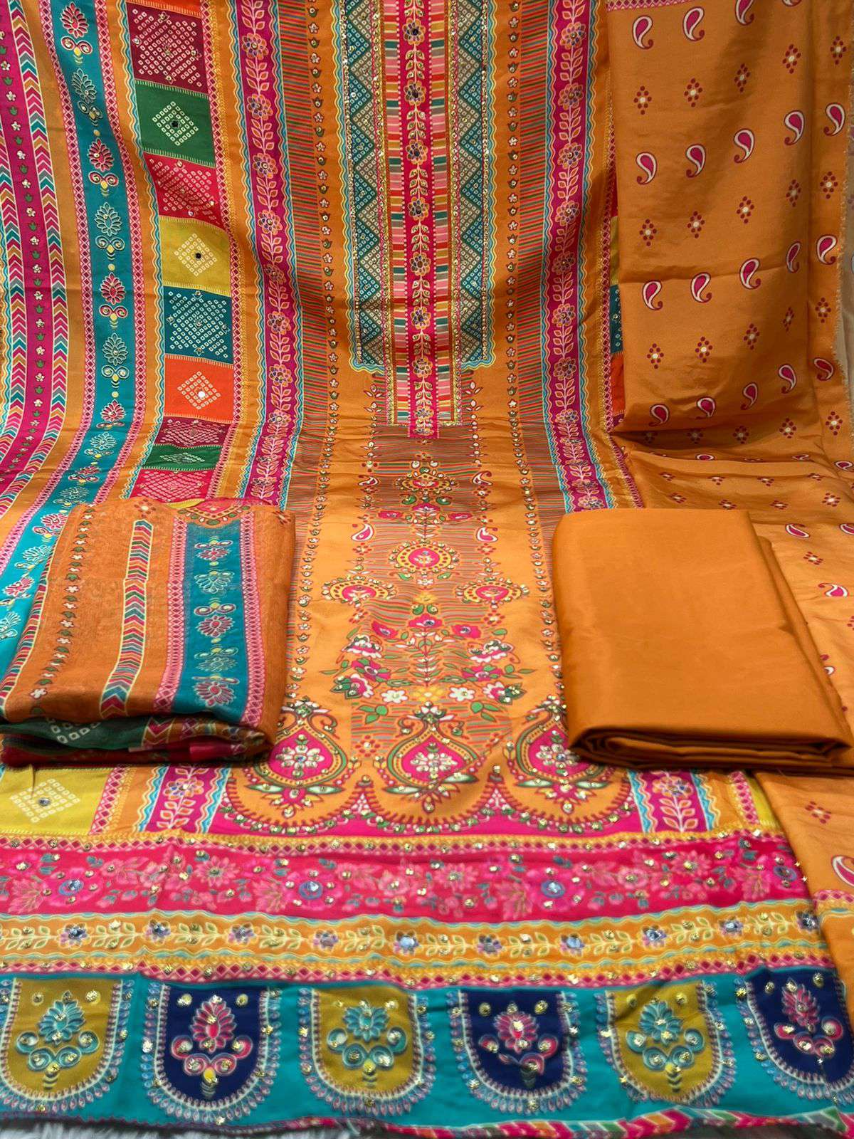 Lahori Silk Orange Party Ware - 1200 .28