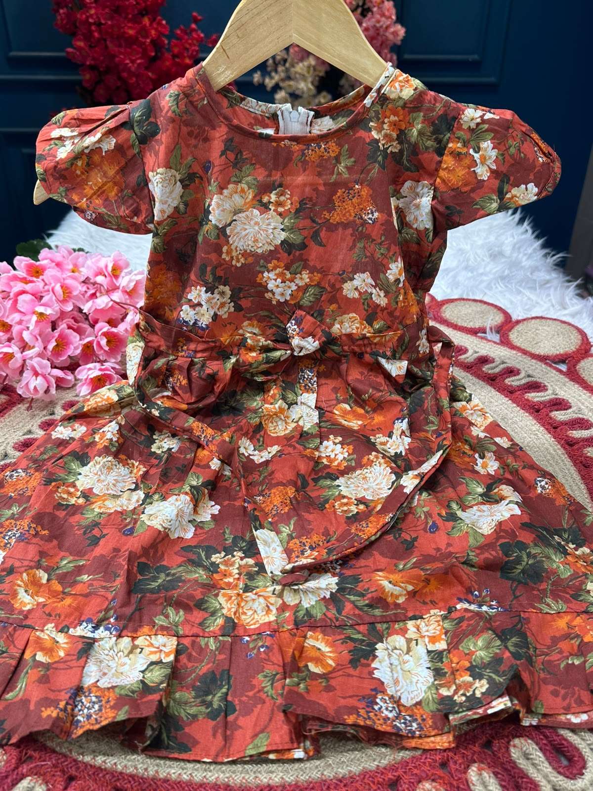 Adorable Brick Maroon Baby Frock