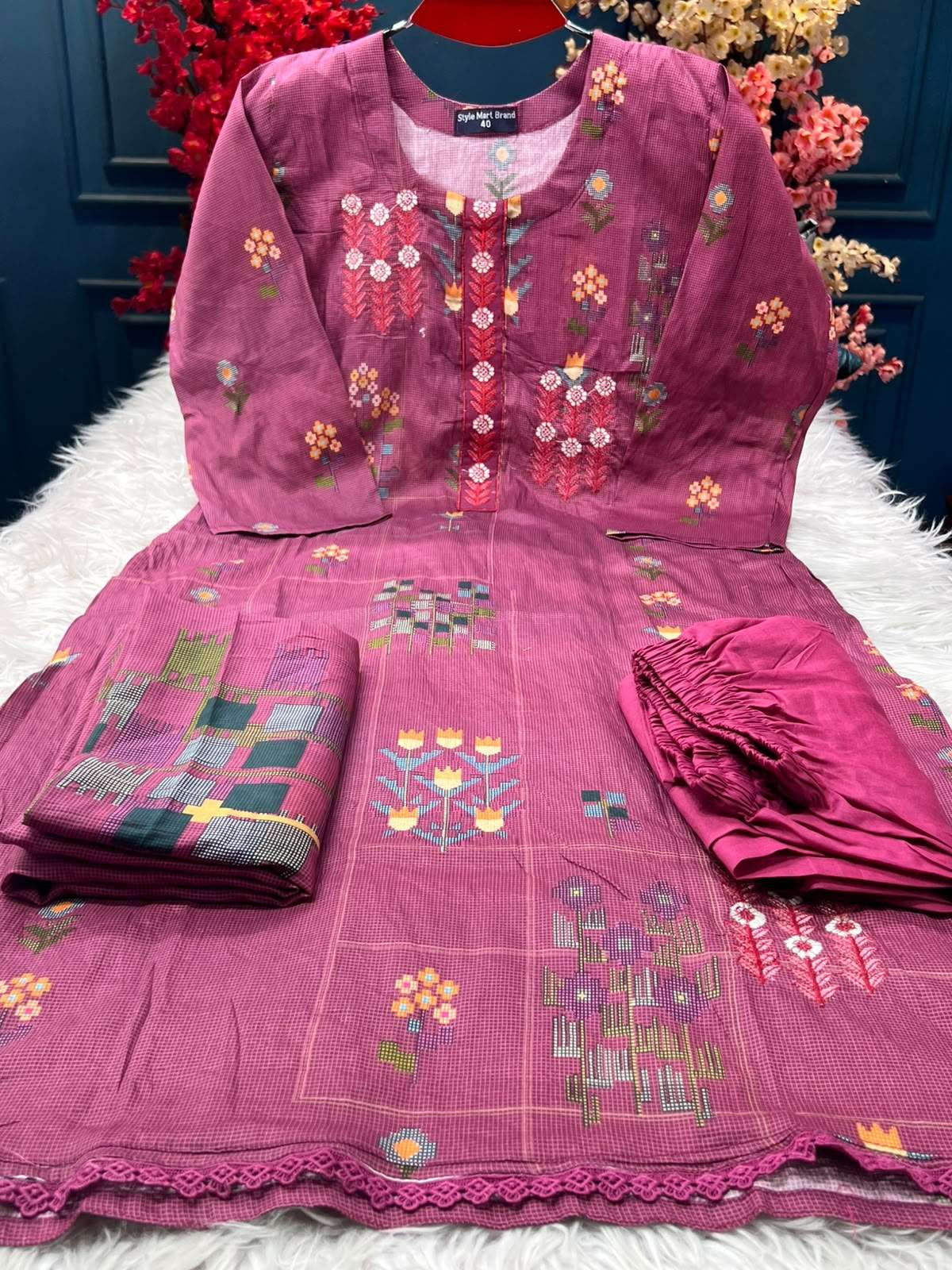 Maroon Striped Stitched Bootis Work Suit - 1200