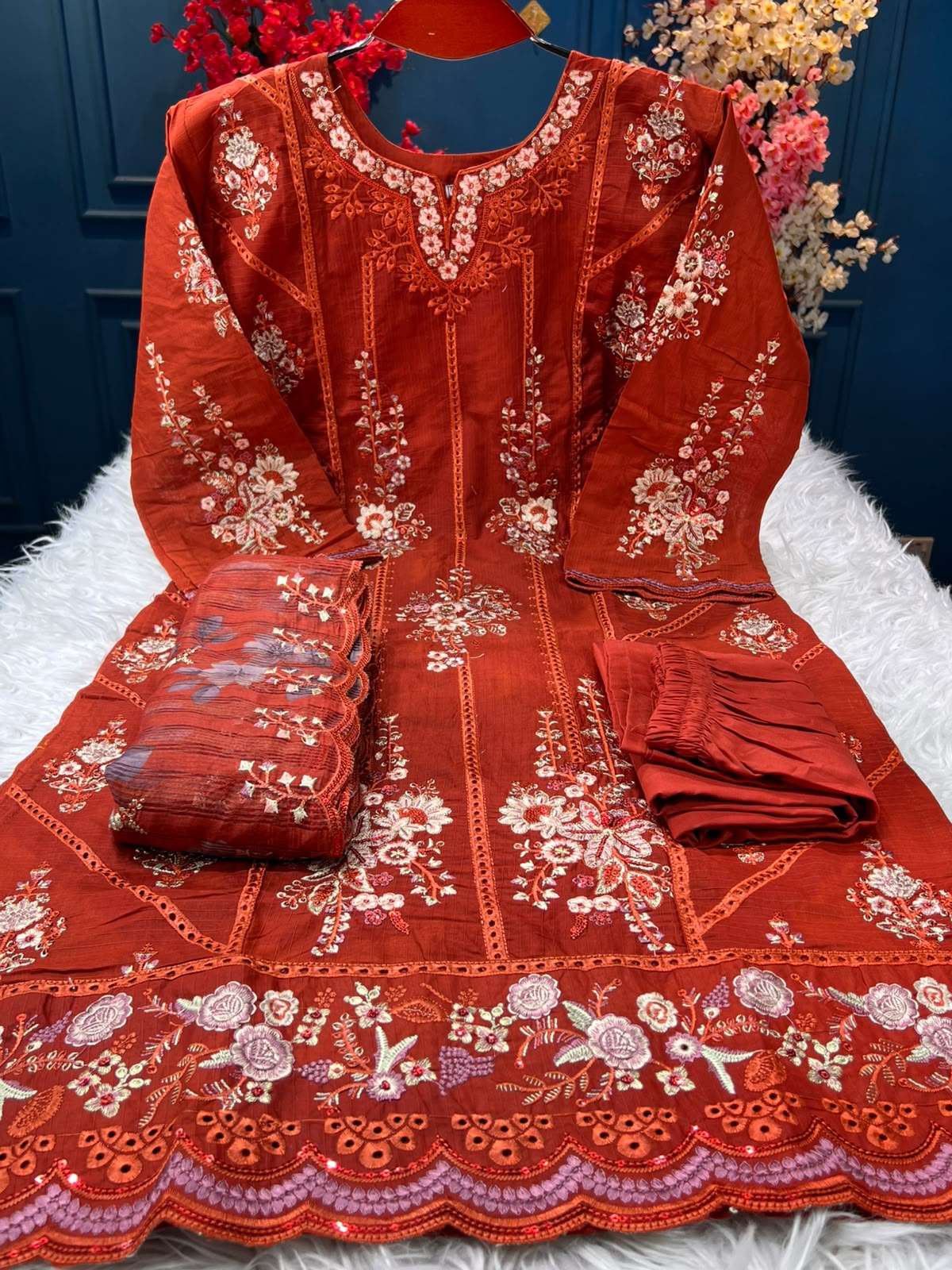 Brick Contrast Stitched Salwar Kamiz - 1850