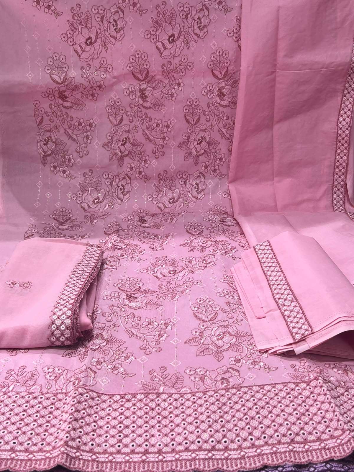Women Glamorous Pink Embroidery Set - 1650