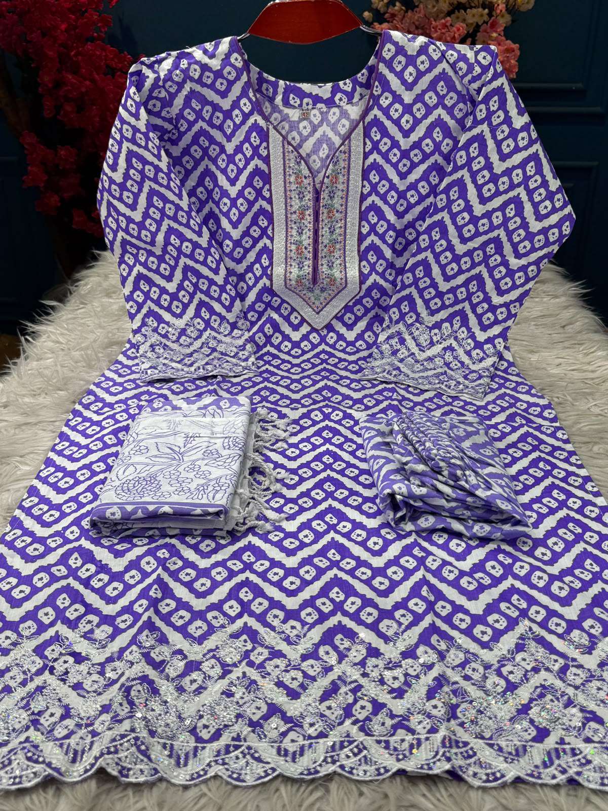 Purple Cotton Bandhani Collection - 1100