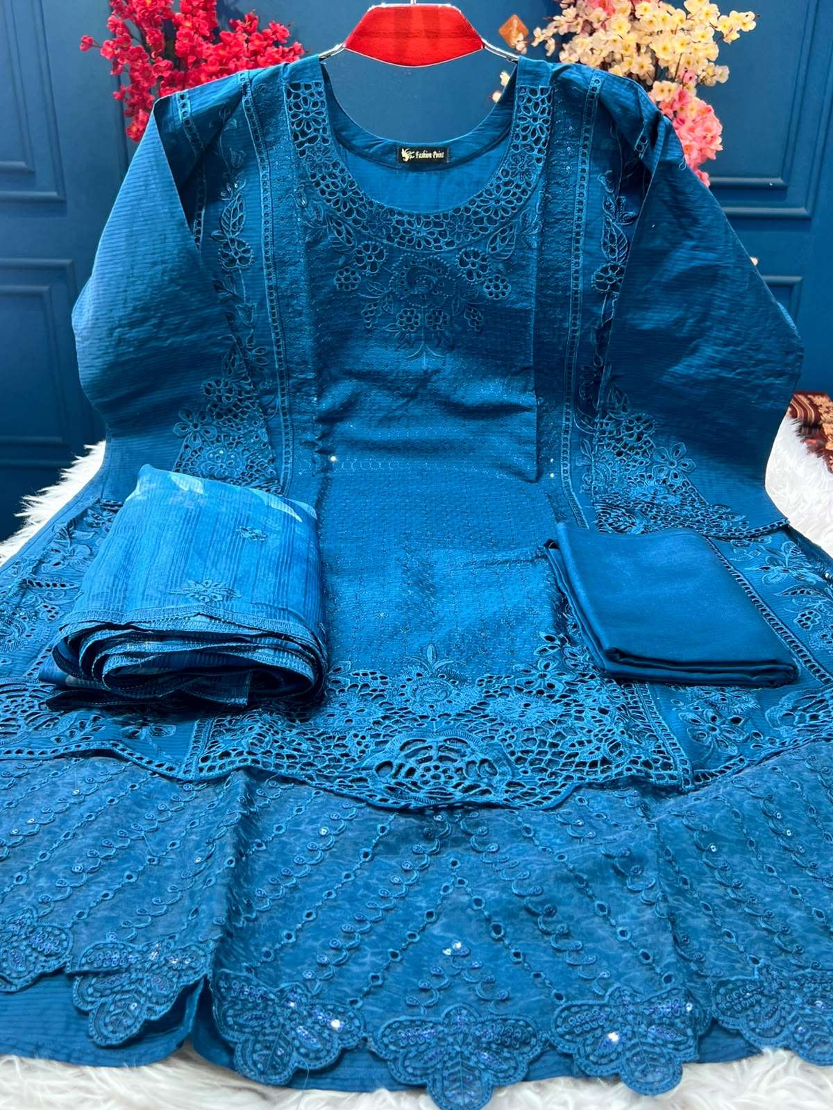 Authentic Semi Stitched Blue Festive Suit - 2250