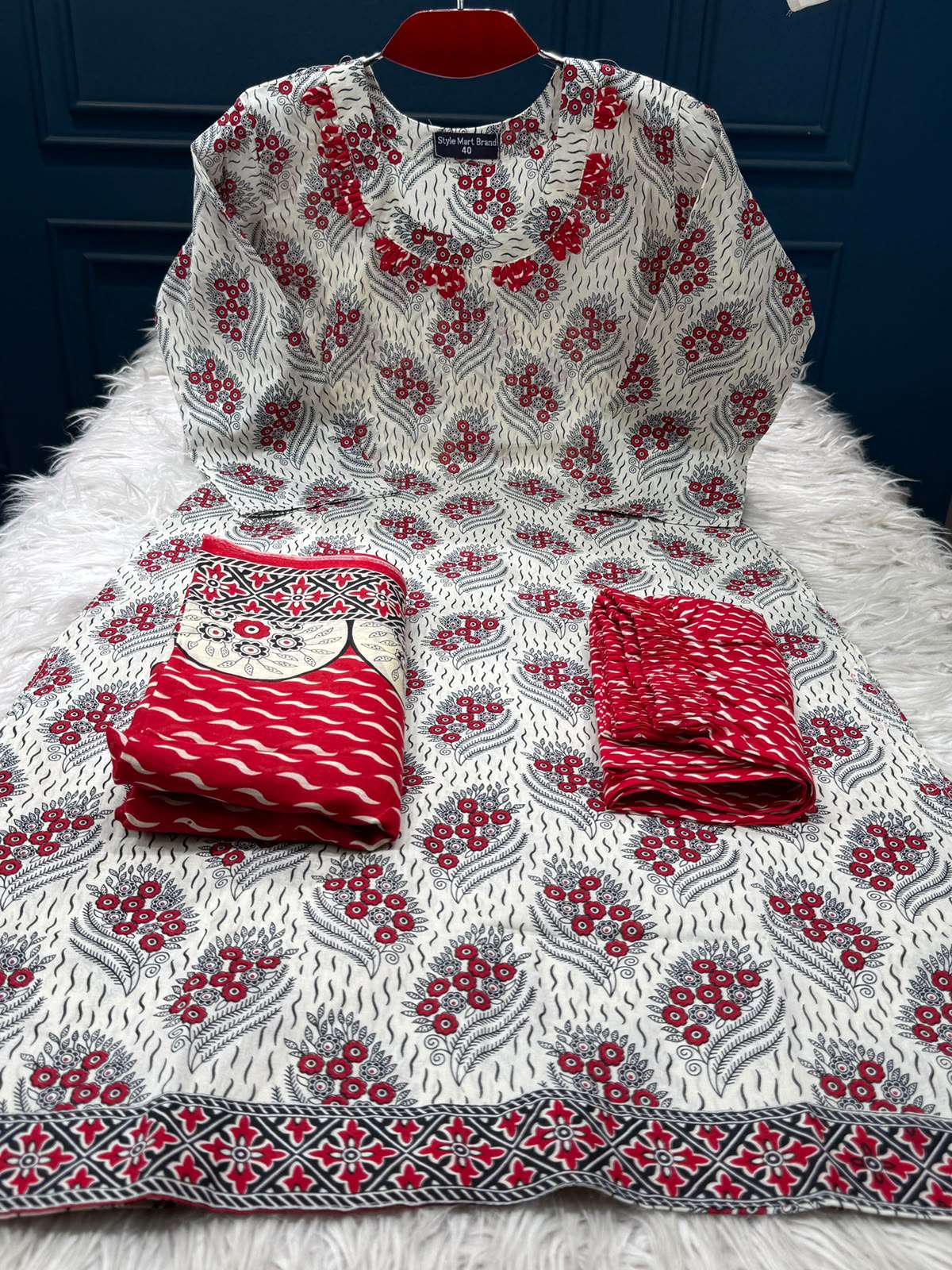 Ekkat Joypuri Ash Red Stitched Dress - 1100