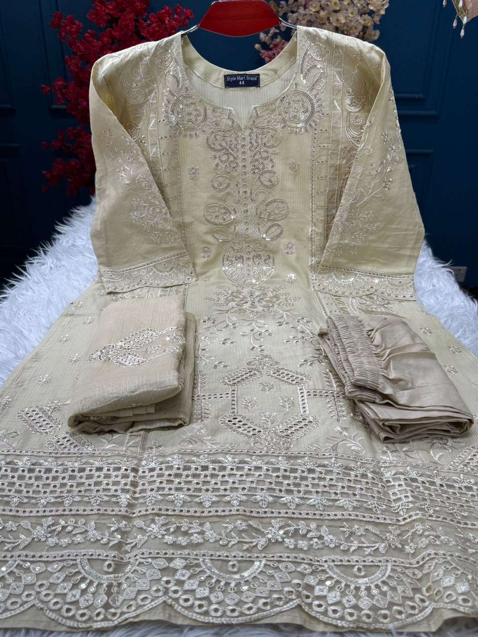 Cream Contrast Stitched Party Dress - 1650