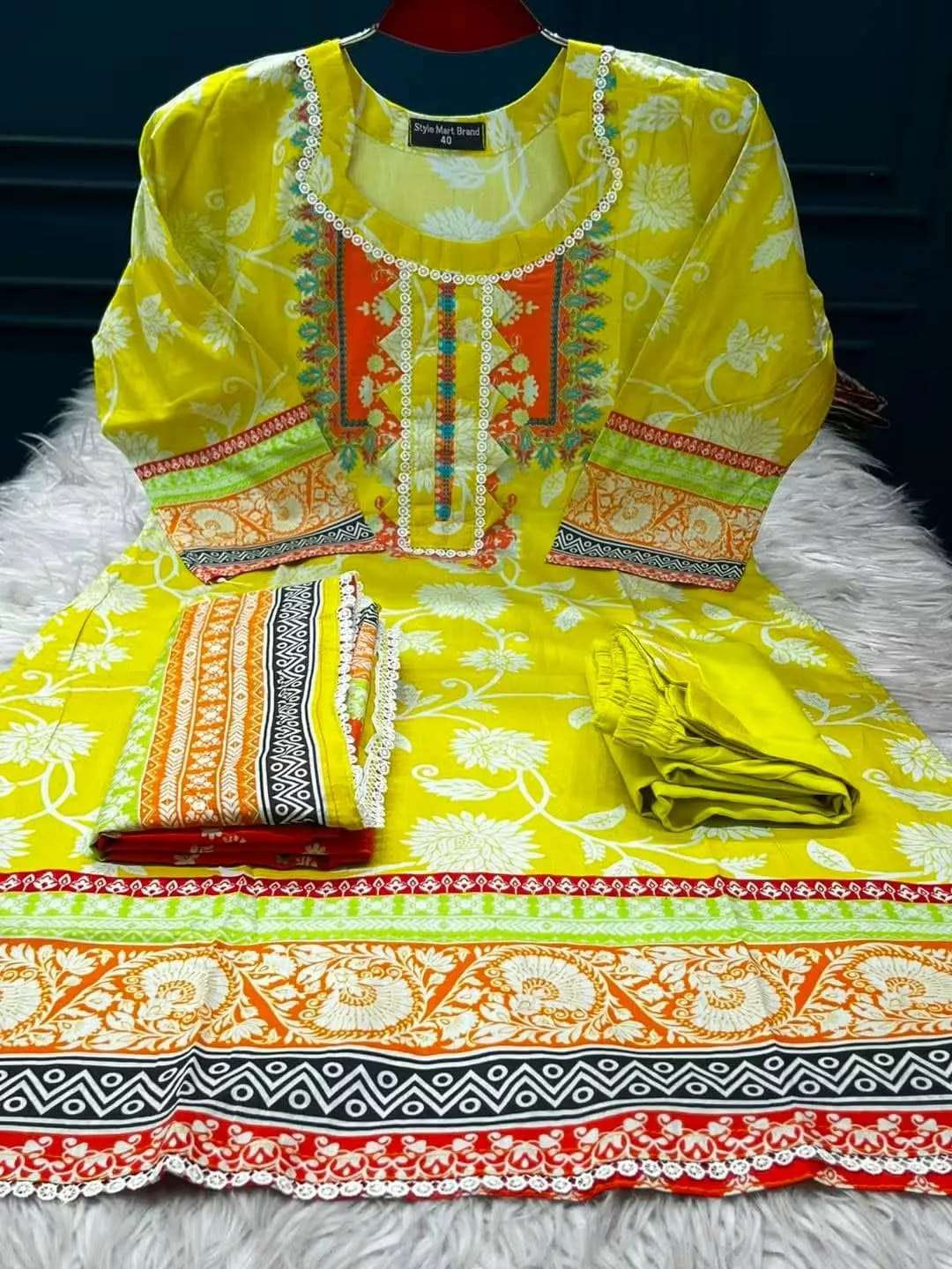 Yellow Orange Stitched Kamiz