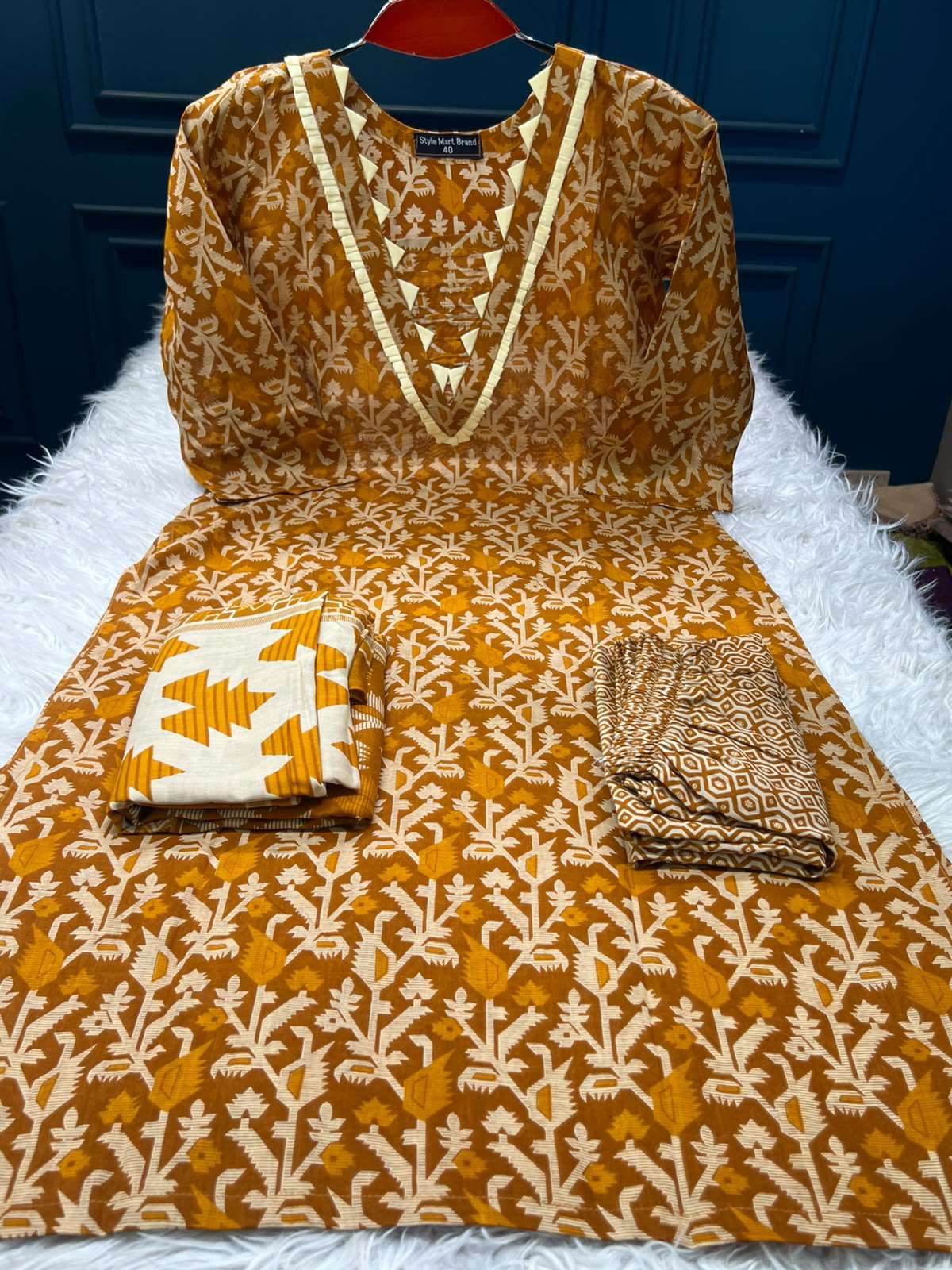 Vintage Style Stitched Slub Cotton Mustard - 1100