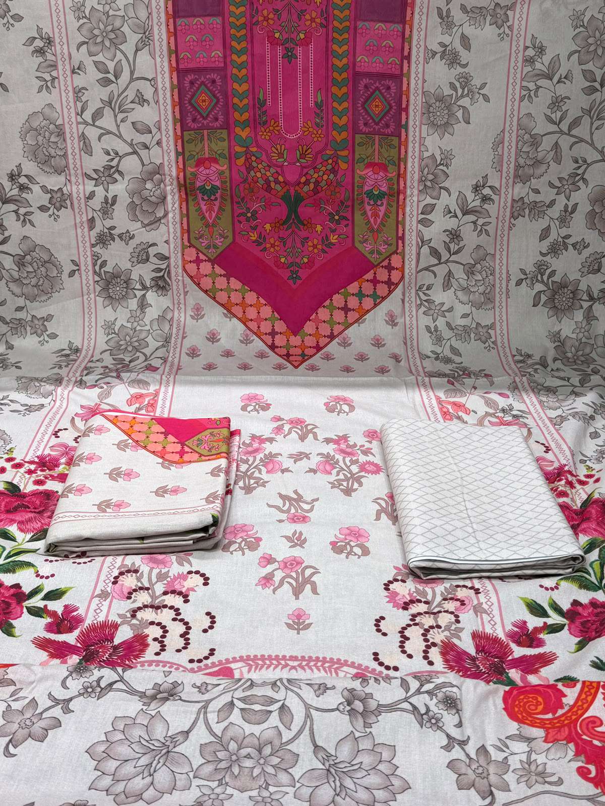 Joypuri Ash Magenta Printed Unstitched - 1050
