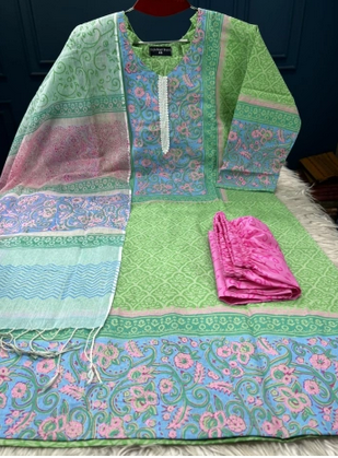 BLOCK Printed Premium Quality Vagetable Batik Stitched Collection - 1300 green