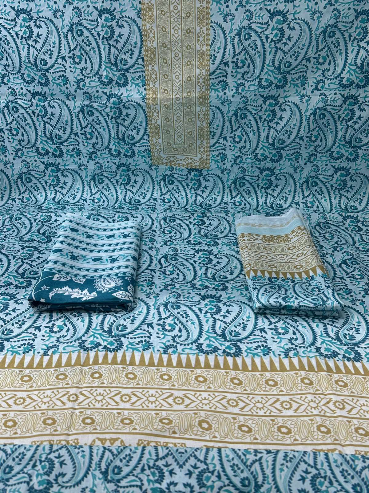 Sea Blue Printed Unstitched - 1050