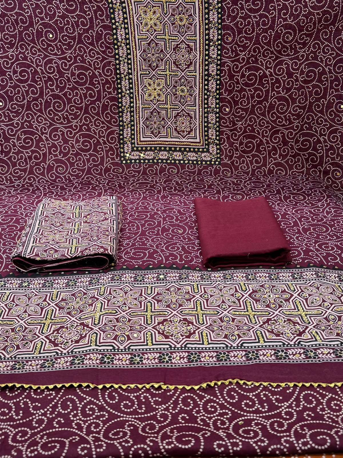 Lahori Silk Deep Purple Mirror Work Touch .35