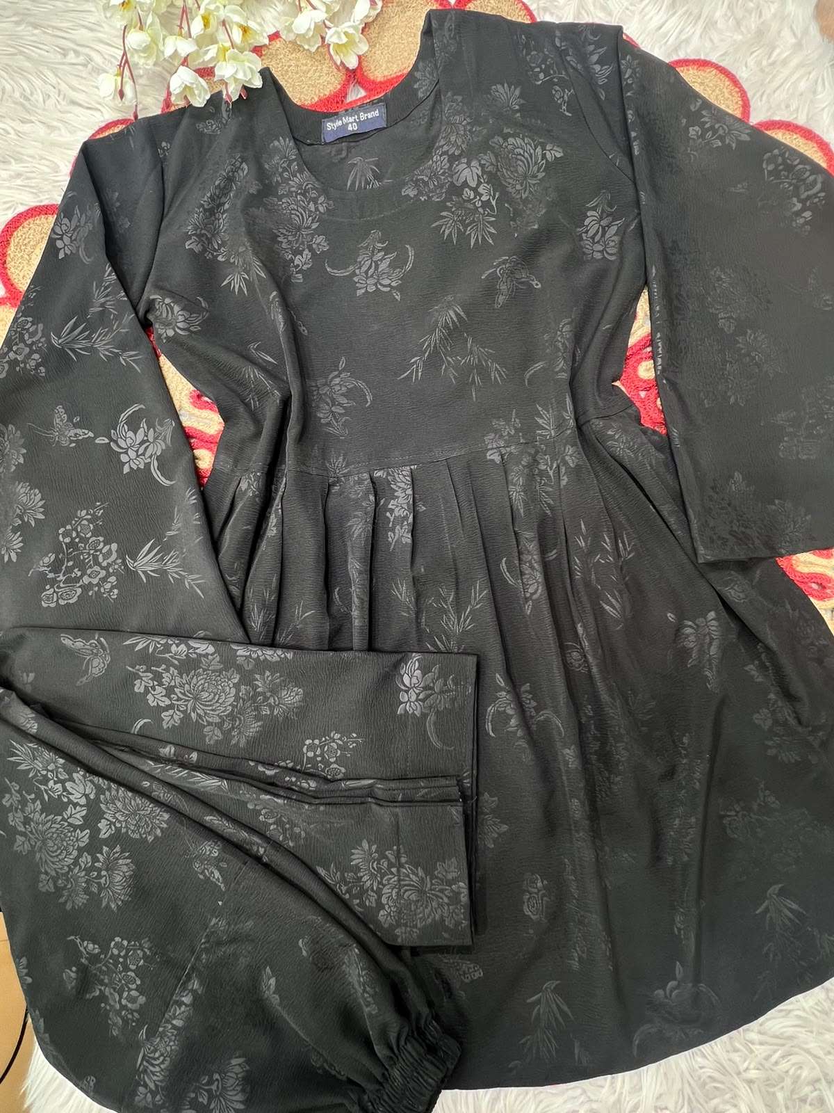 Short Combo Jet Black Soft China Georgette Kurti - 900