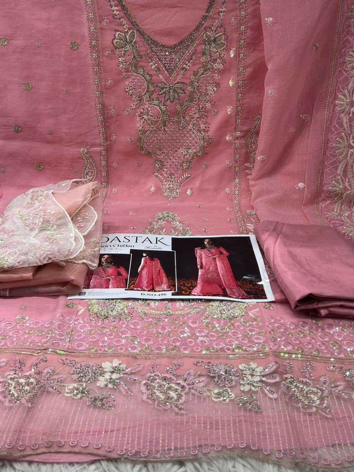 Baby Pink JOHRA Silk Unstitched Salwar Kamiz - 2100