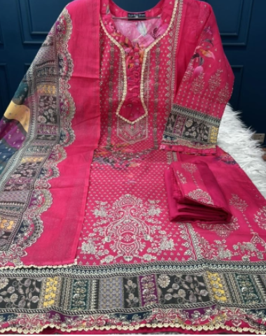 Premium Quality Luxury Lawn Stitched Collection - 1100 Mejenta Colour