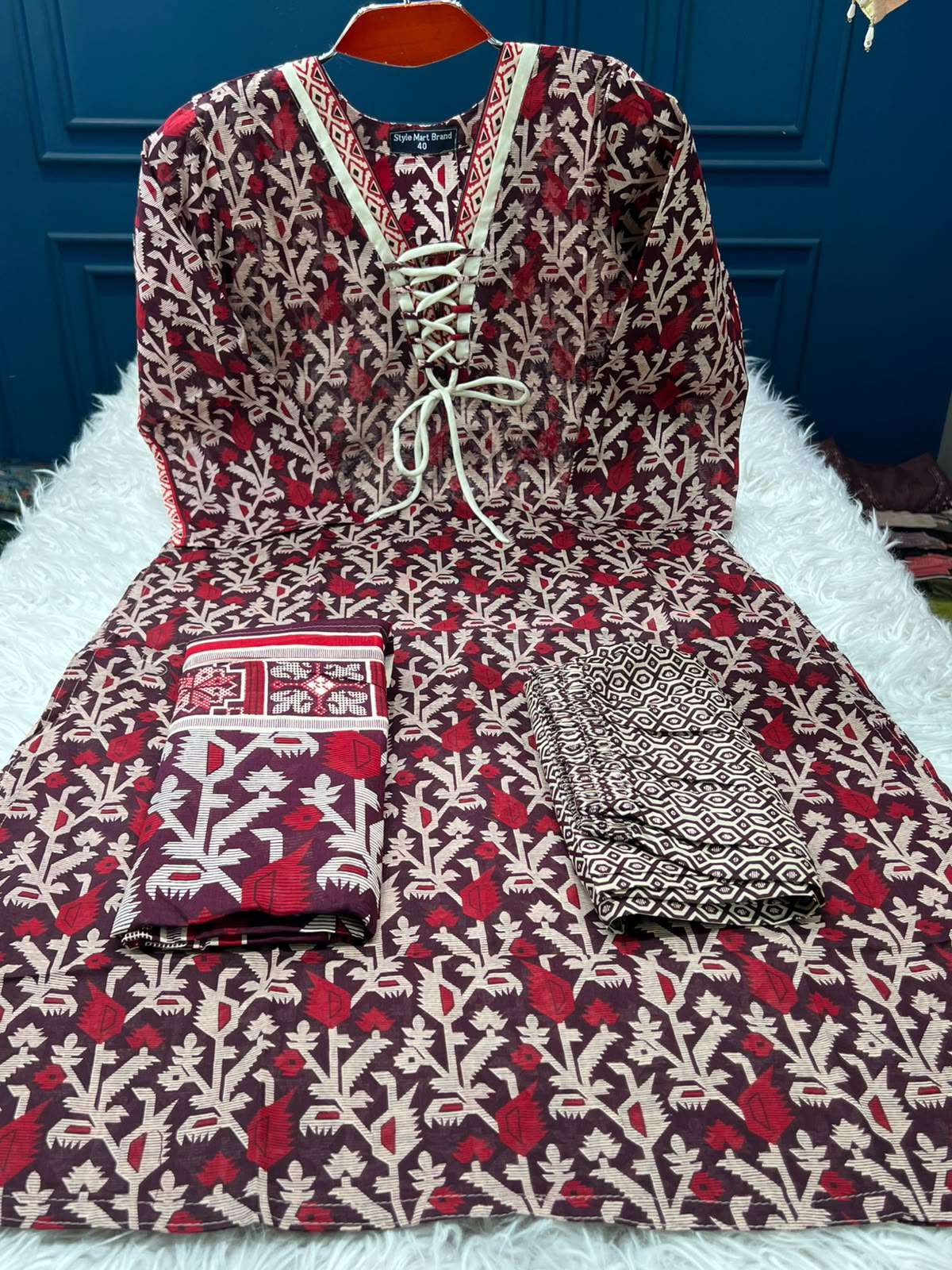 Vintage Style Stitched Slub Cotton Maroon - 1100