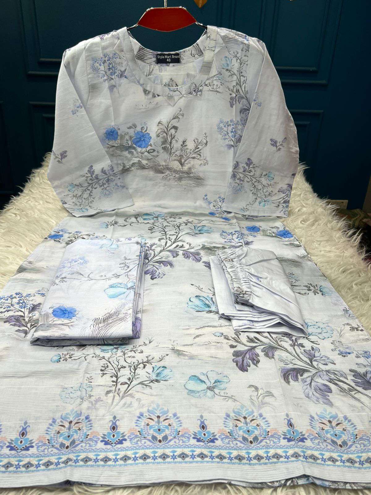 Step Cotton Fashionable Stitched Sky Dress - 1350