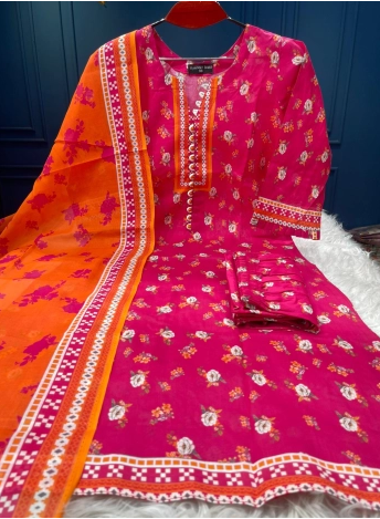 New Arraivals JoyPuri Cotton Printed Stitched Collection - 1200 MEJENTA