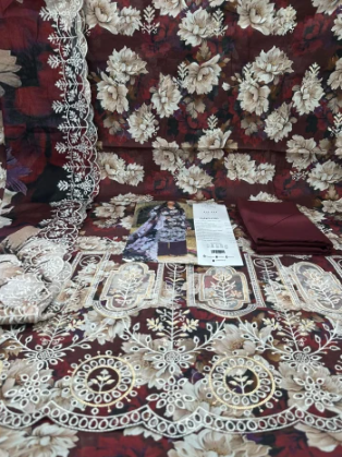 Premium Quality Pakistani Catalogue Unstitched Collection - 1650 Maroon & White