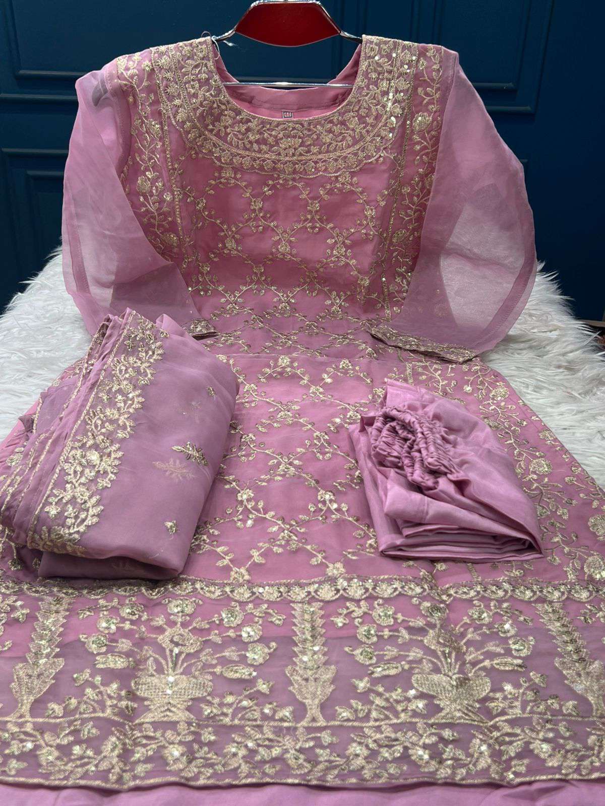 Golden Embroiderd Light Onion Party Wear