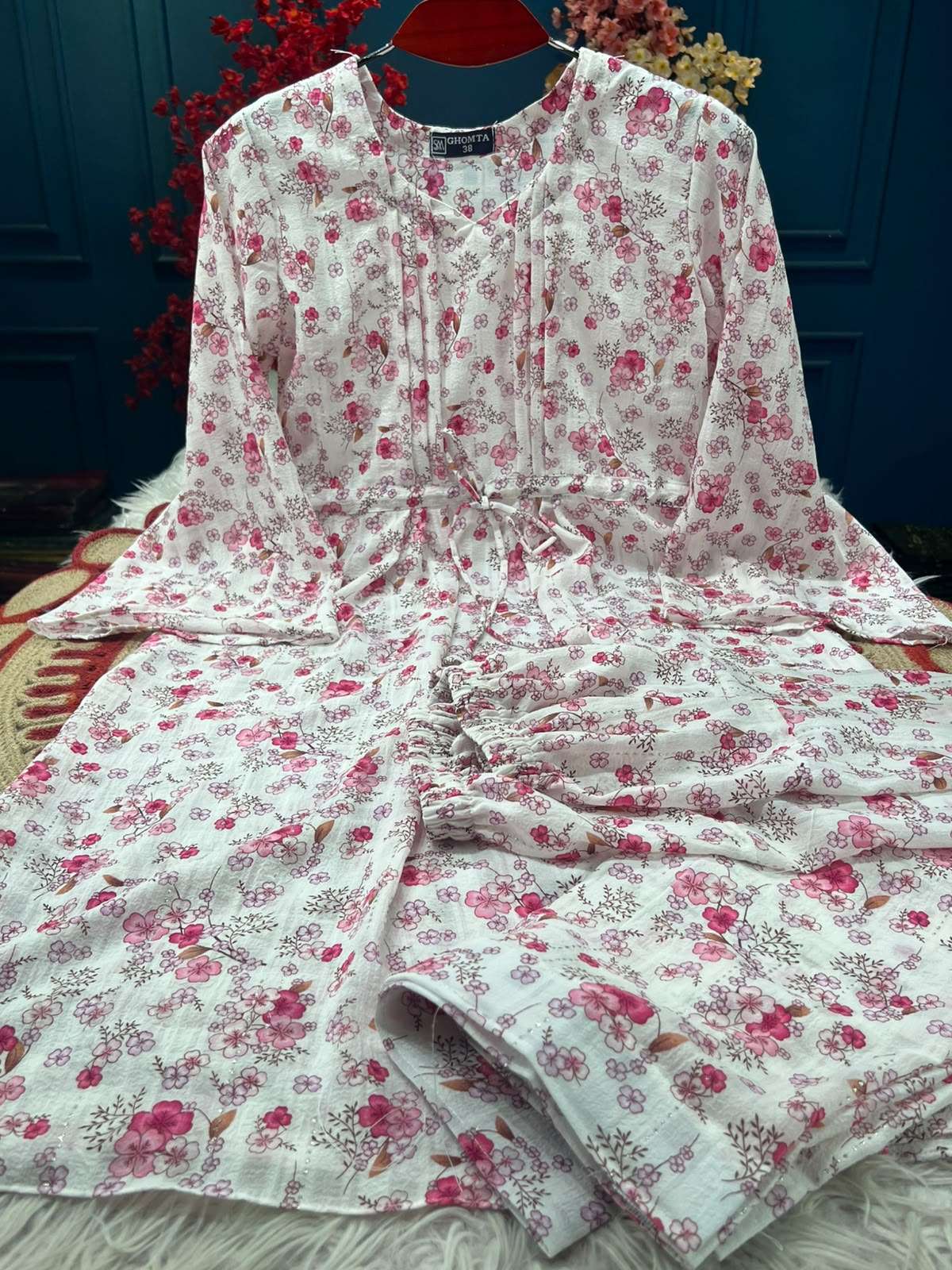 Long Two Piece Neck Folded Soft Chinon Kurti - 950