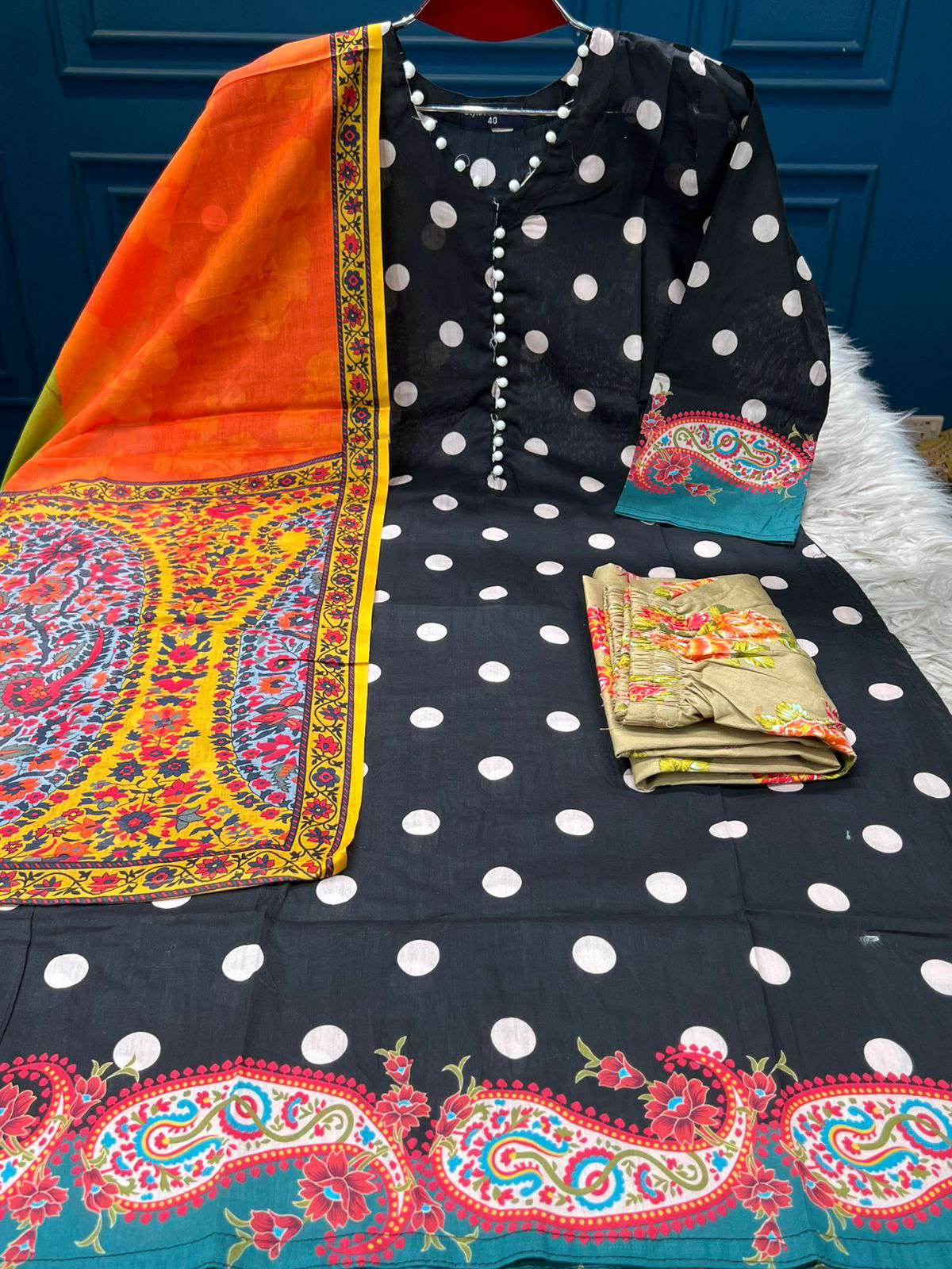 Premium Quality Luxury Lawn Printed Stitched EID Collection - 1250 Black Colour