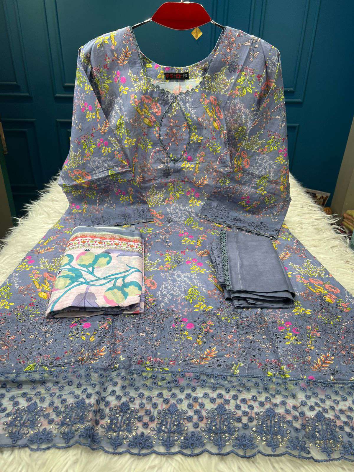 Classic Print Grey Salwar Kameez - 999