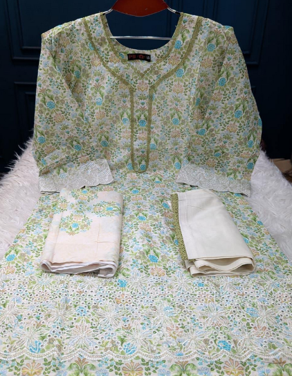 Classic Print Olive Salwar Kameez - 999