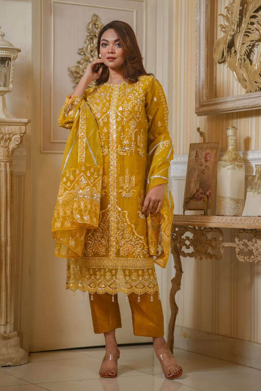 EID EXCLUSIVE Pakistani Inspierd AFROZEH Unstitched Collection - 2900 Yellow