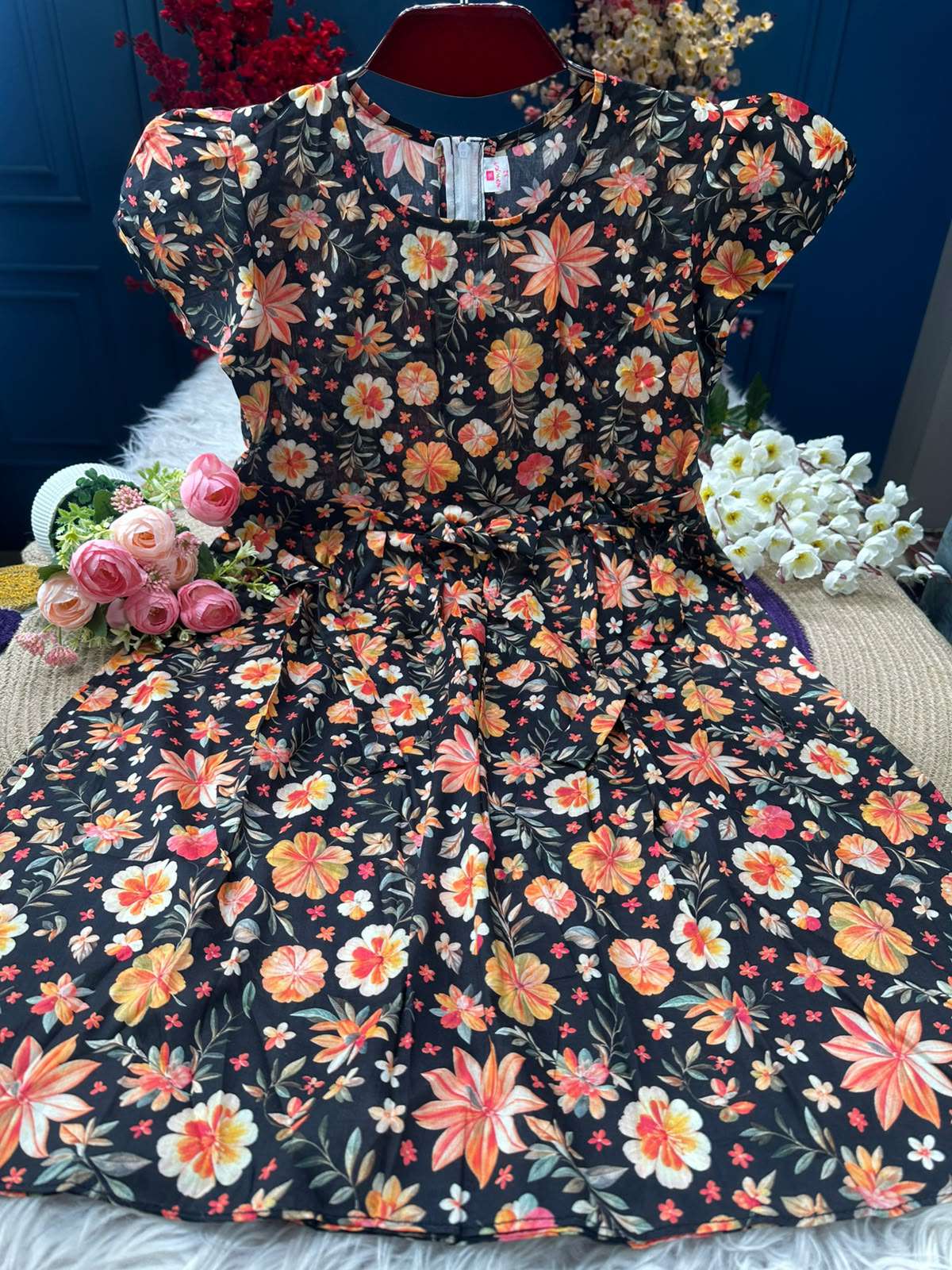 Adorable Baby Orangy Black Frock