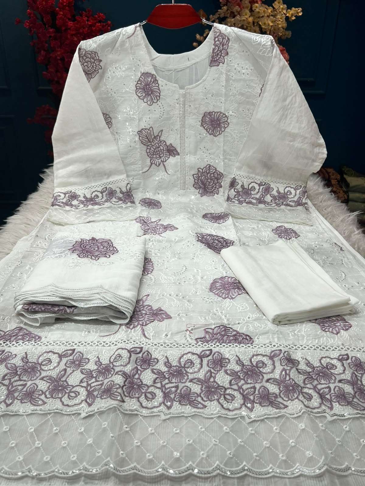 Semi Stitched Authentic White Festive Suit - 1950