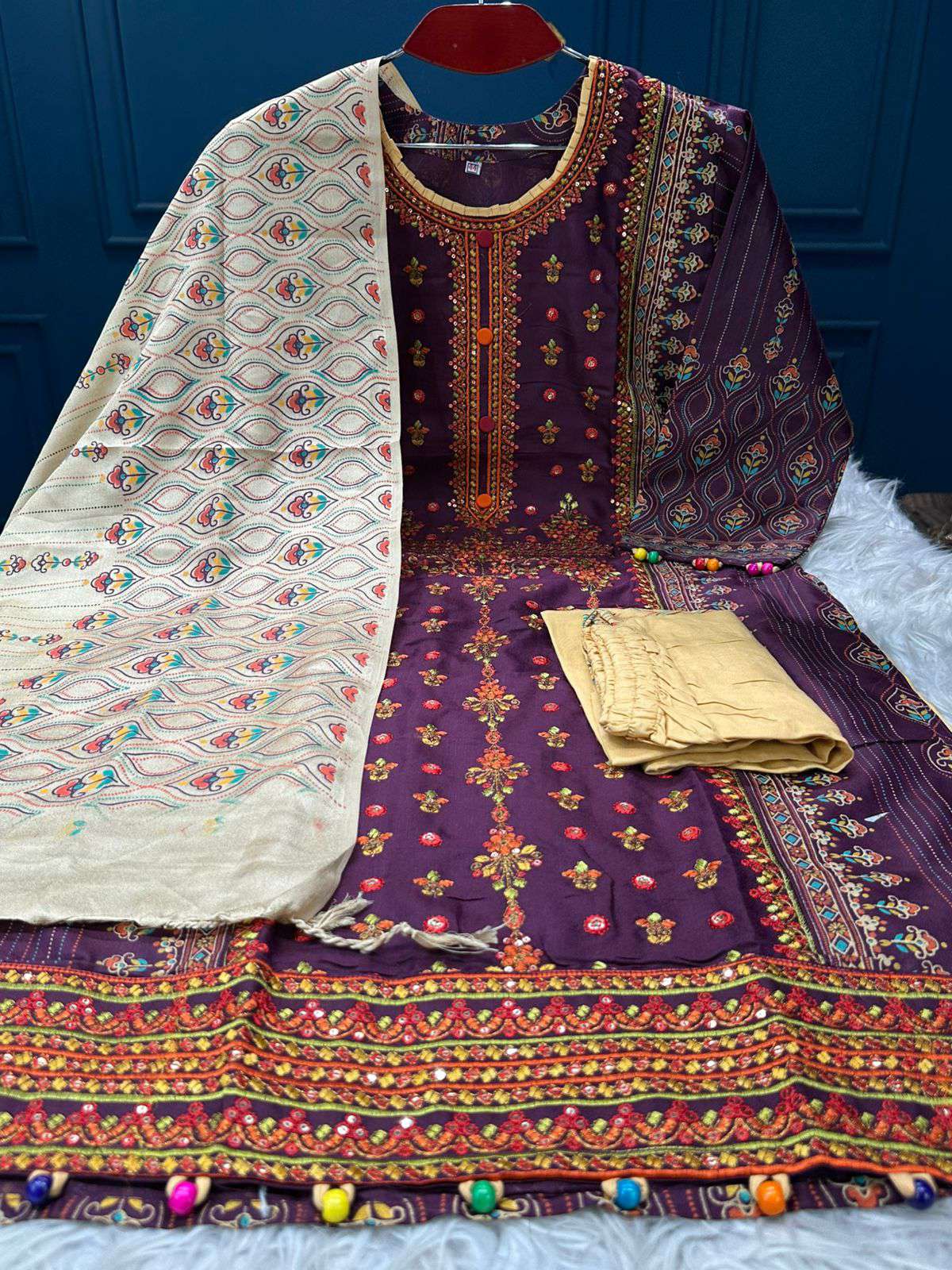 Premium Quality Chini gura Silk Stitched Cotton Collection - 1150 Purple