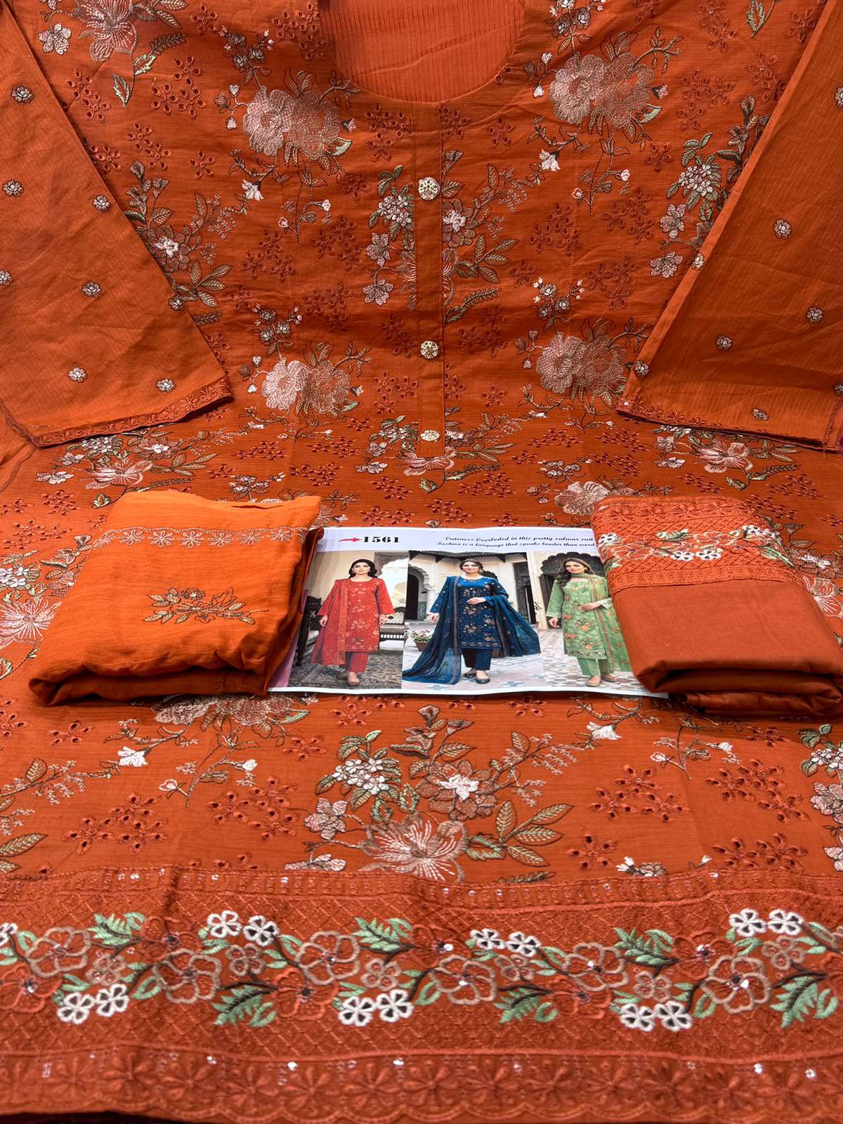 Elegant Orange Embroidered Suit - 1450