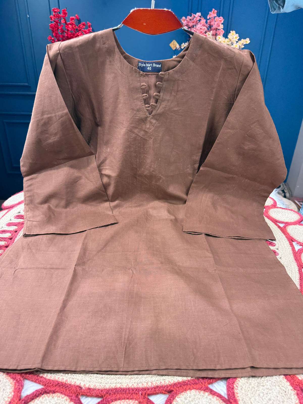 Short Pattern Coffee Stunning Cotton Kurti - 450