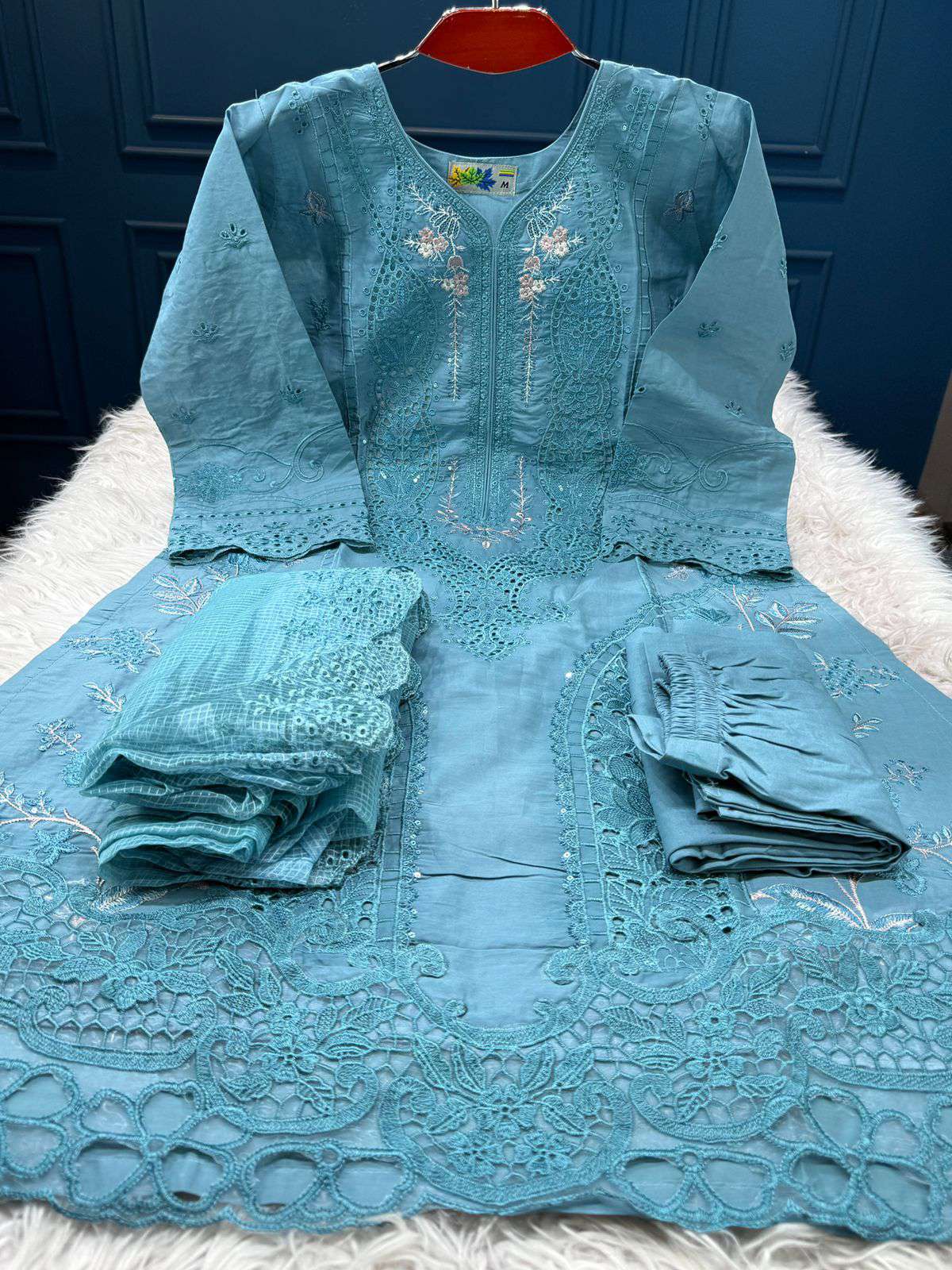 Heavy Worked Aqua Boutiques Party Wear - 2000