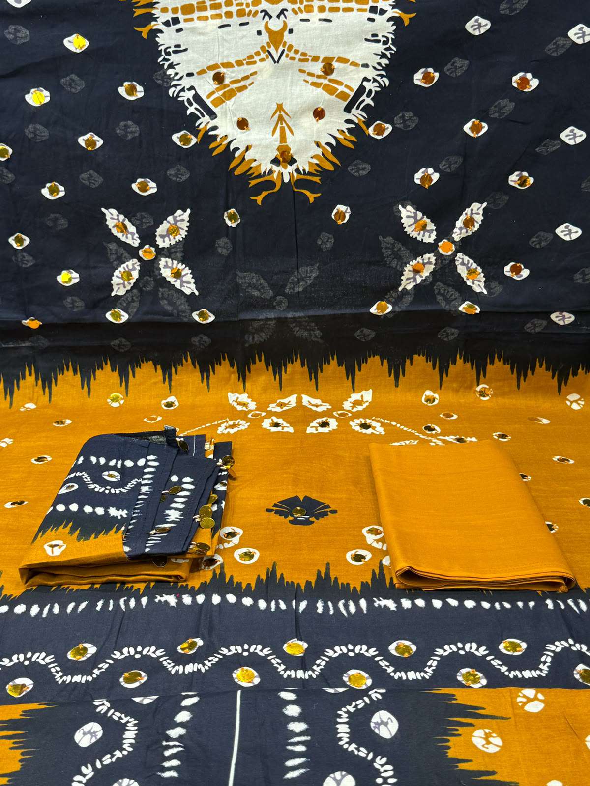 Black And Orange Chunri Unstitched Set - 1050