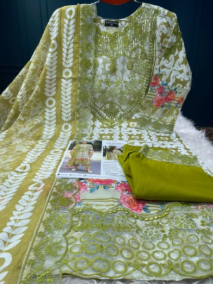 Premium Quality Charizma Catalogue Stitched Collection - 1800 Olive