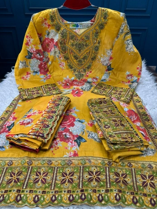 EID Exclusive Premium Quality Pakistani Inspired Stitched Cotton Collection - 1700 Mustard