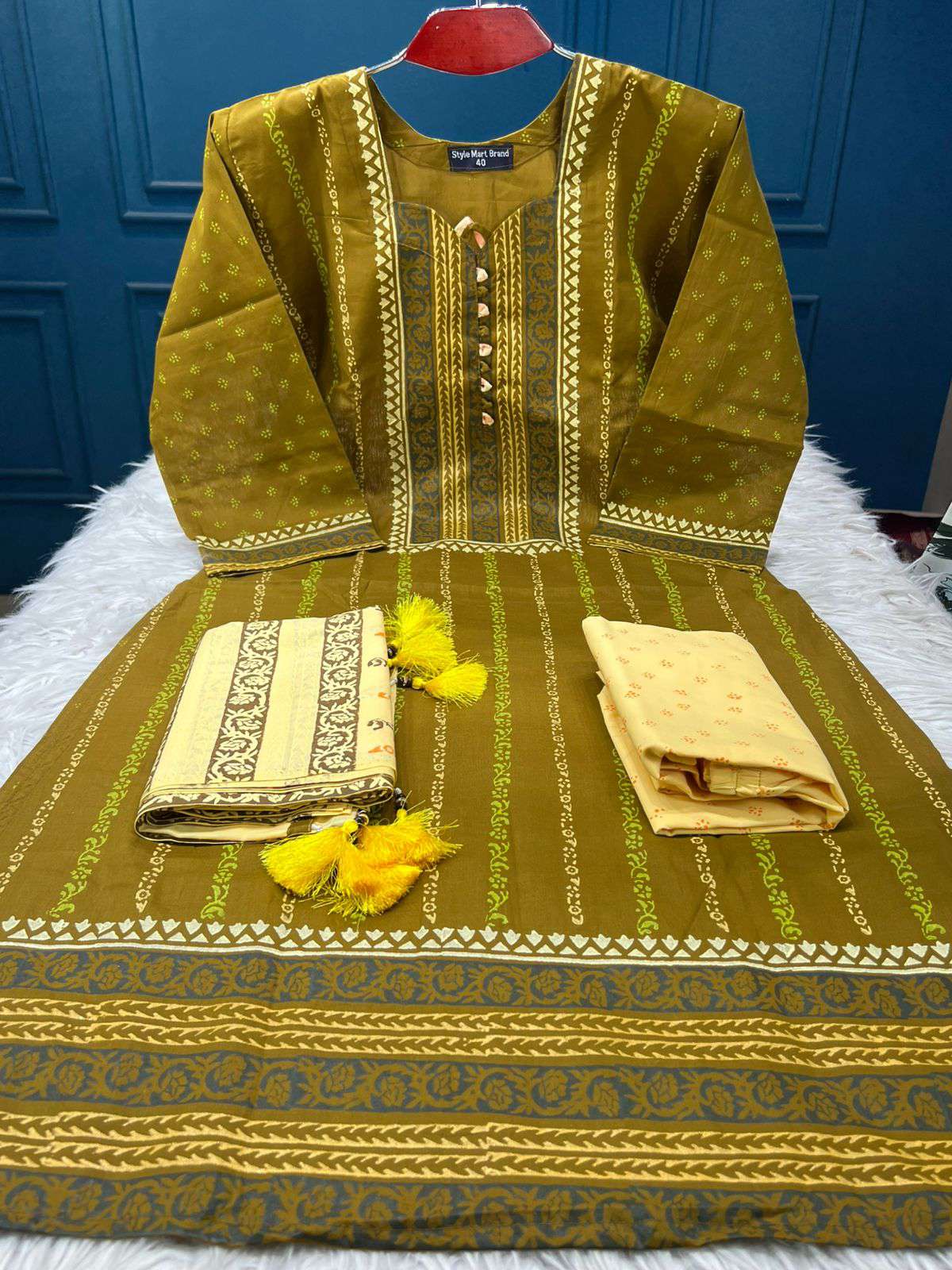 Mustard Block Batik Salwar Kamiz - 1200