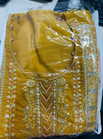 Premium Quality Luxury Chiffon Unstitched Collection - 1550 Mustard