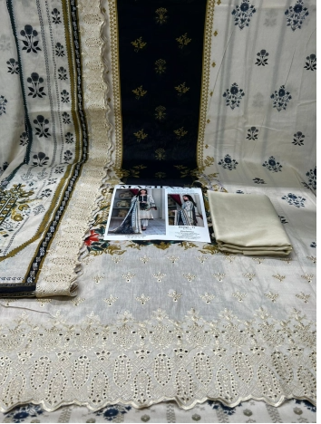 Premium Quality Mashaal Catalogue Unstitched Collection - 1400 Off White